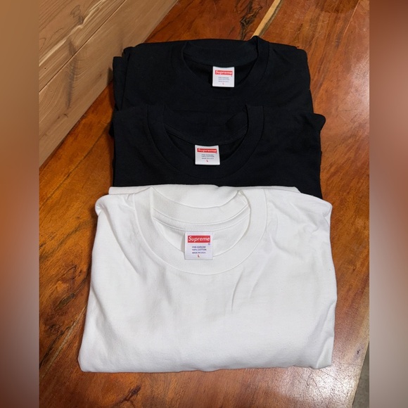 (3) NOS VTG Men’s Blank Supreme Made in USA Long Sleeve Tee T-Shirts L NEW - LOT - Picture 2 of 9